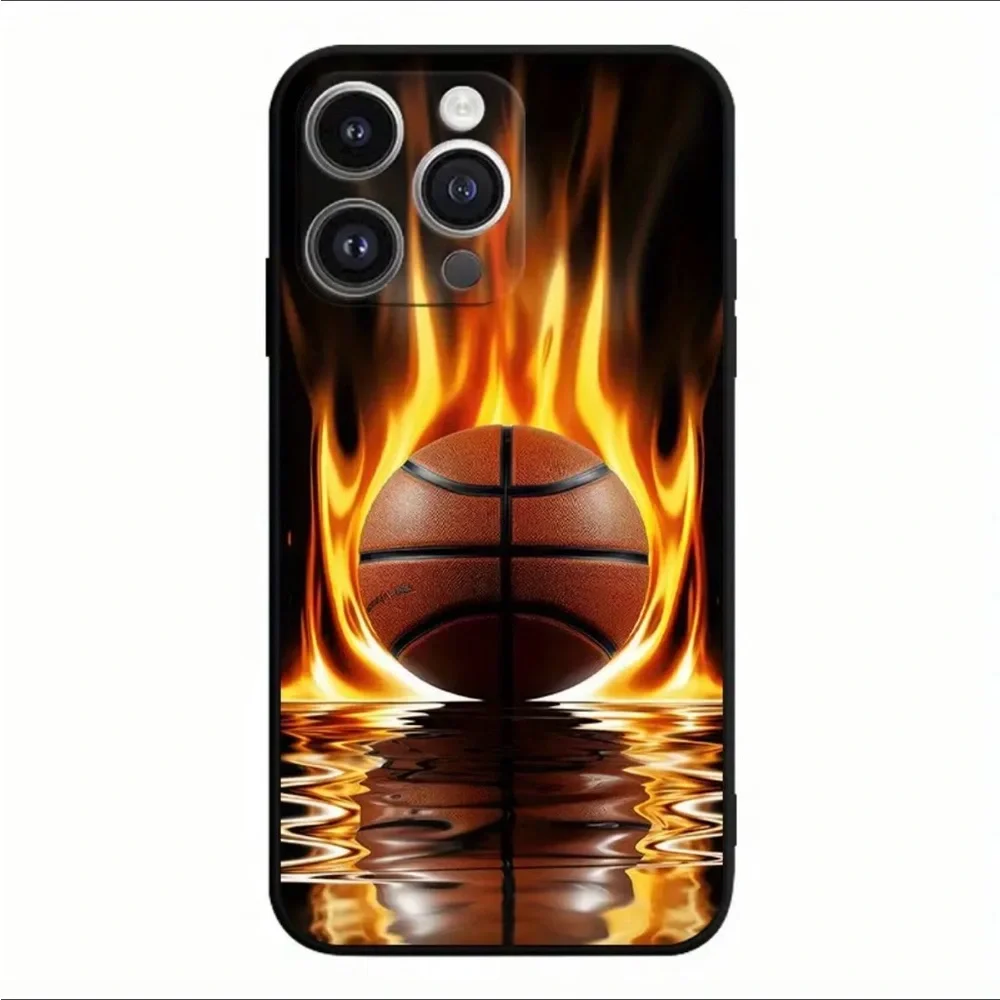 Apple iPhone Phone Case Black TPU Basketball with Flames
